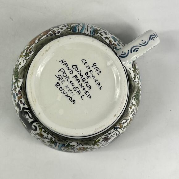 Ceramicas De Coimbra Portugal Hand Painted Floral Animal Soup Cup 7" x 3.5" - Picture 6 of 11